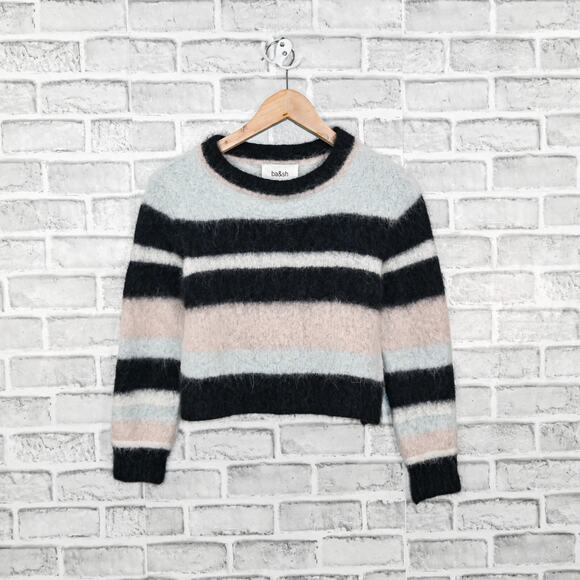 Ba&sh BASH Women's Alpaca blend fuzzy Stripe Lady Pullover Sweater sz Small - Picture 2 of 11
